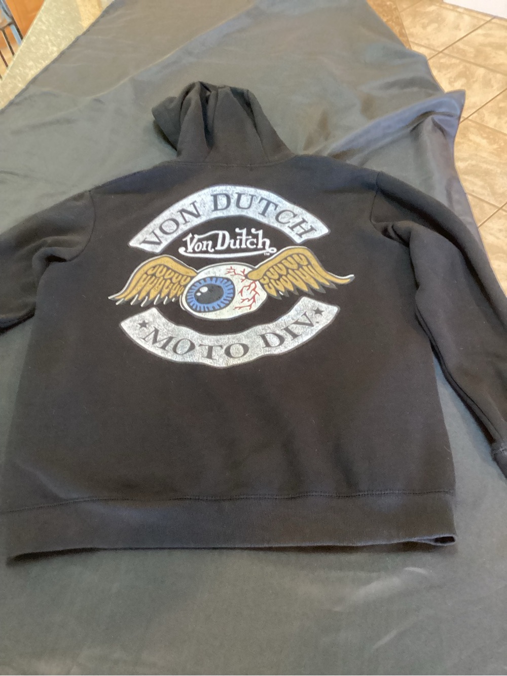 Von Dutch ,Moto Div ,Eye Ball, Black Crewneck Hoodie, with White Logo,Size Large